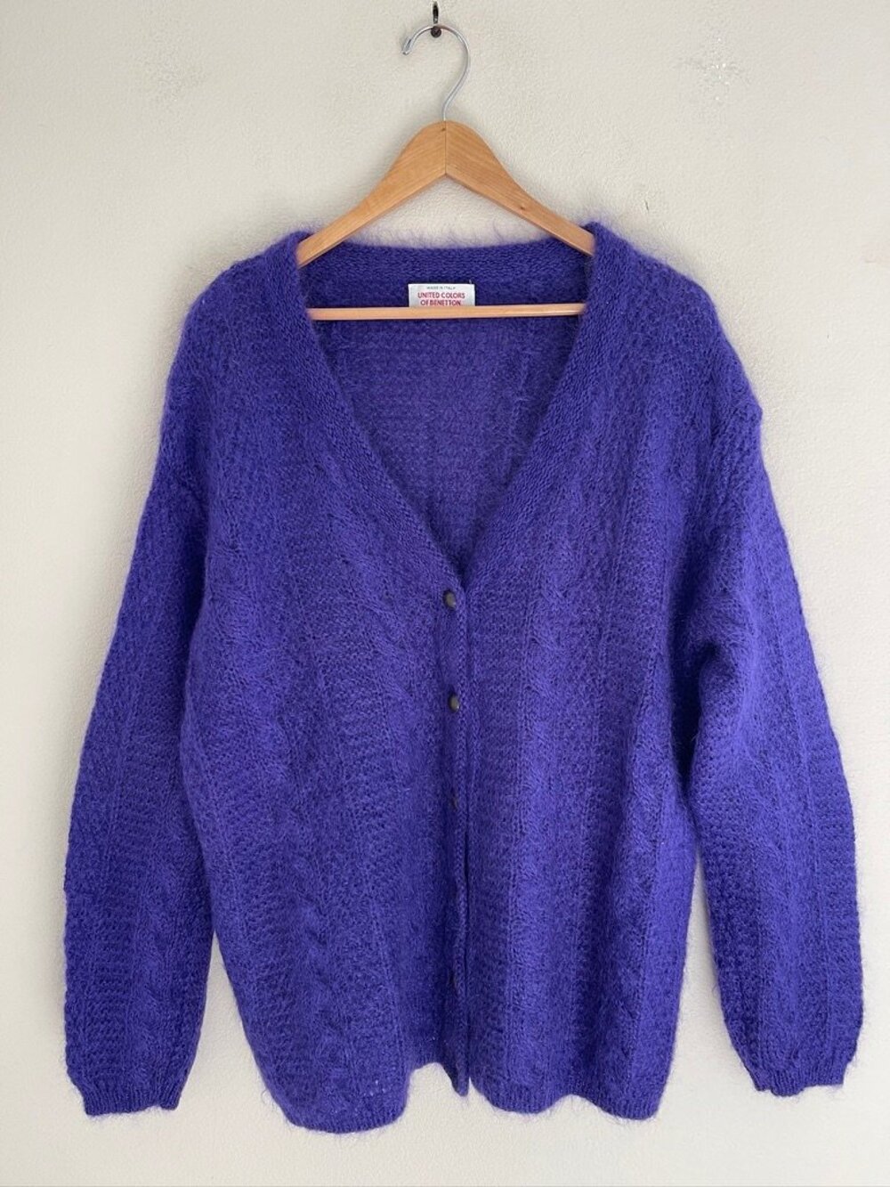 Vintage 1980's UNITED COLORS of BENETTON Deep Purple Cardigan Sweater: Large